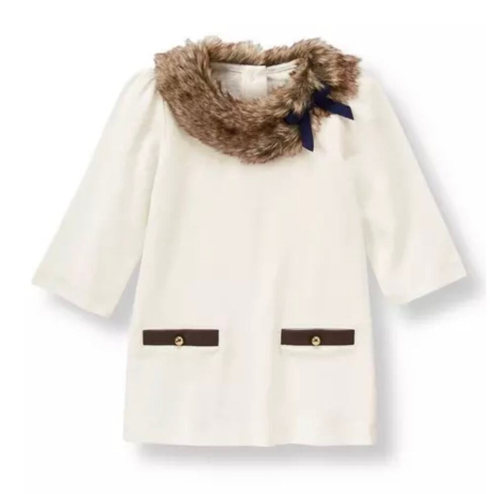 Janie and Jack | Faux-Fur Trim White Long Sleeve Tunic | Size 6
